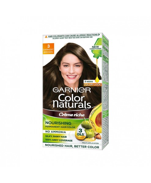 Garnier Color Naturals Creme Hair Color, Shade 3 Darkest Brown, 75ml + 60g